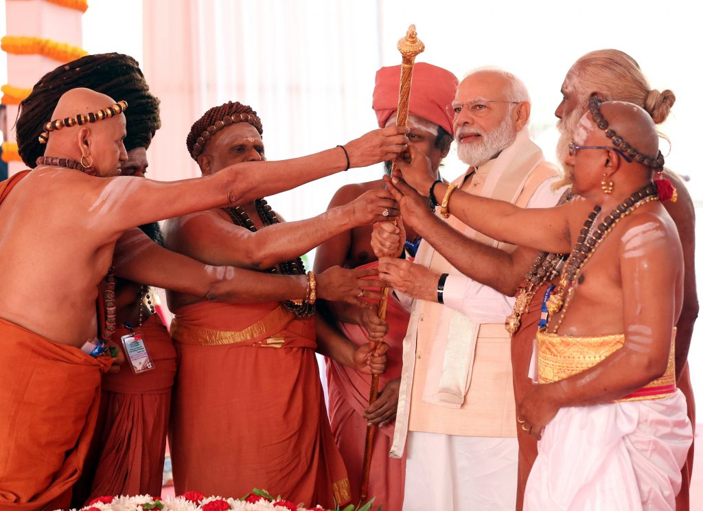 PM Installs Sengol At New Parliament Building, In New Delhi On May 28, 2023.