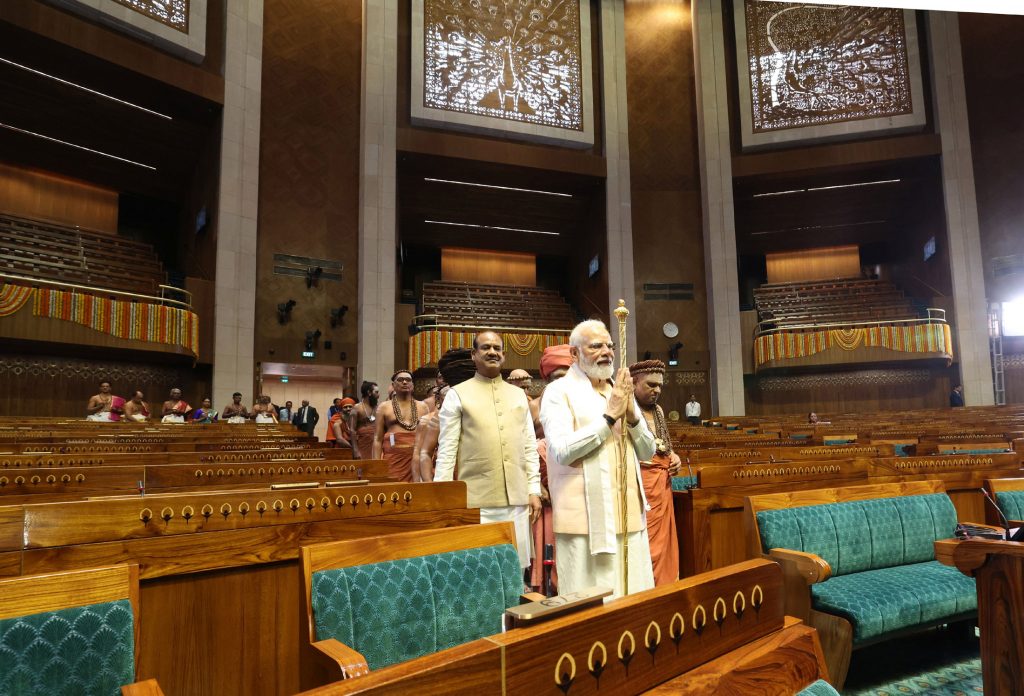 PM Installs Sengol At New Parliament Building, In New Delhi On May 28, 2023.