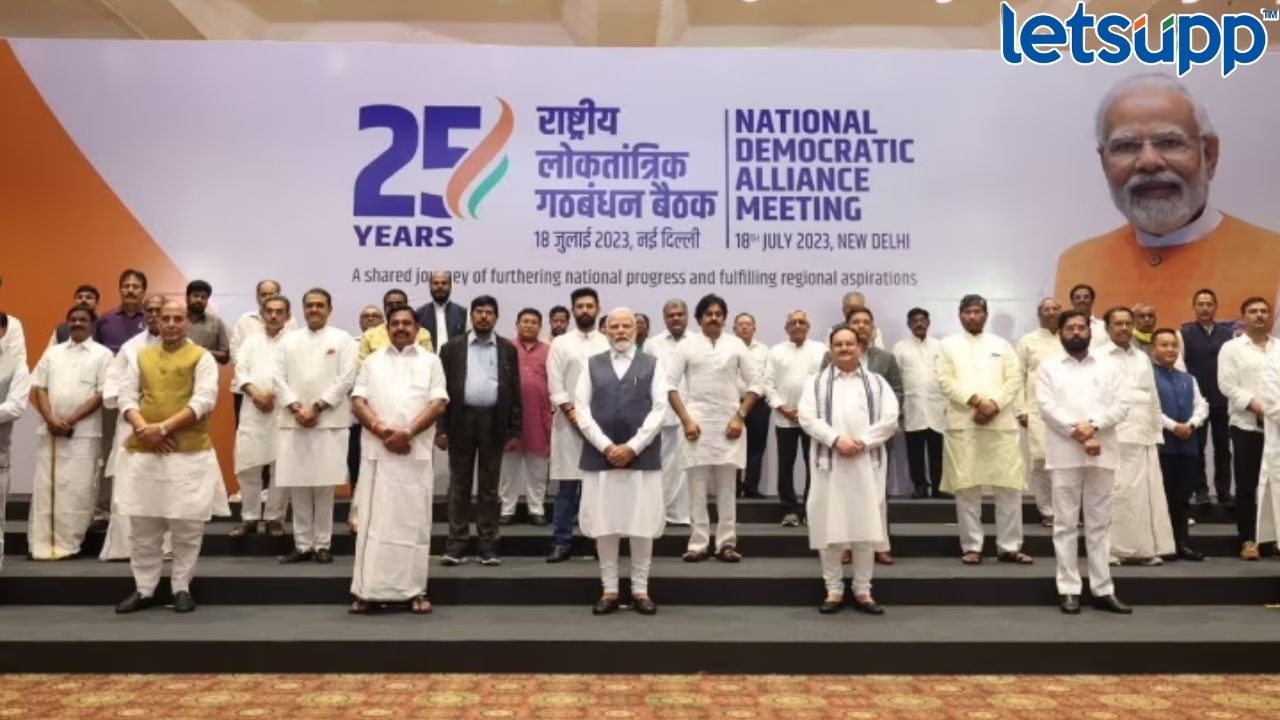 NDA बैठकीत CM शिंदे अन् अजितदादांची छाप; स्वागत करण्याचा अन् पहिल्या रांगेत उभं राहण्याचा मान NDA Meeting
