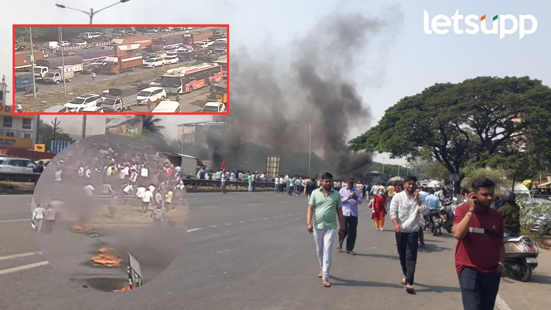 Maratha Protest : आंदोलनाचे लोण पुण्यापर्यंत, नवले पुलावर जाळपोळ; वाहतूक विस्कळीत