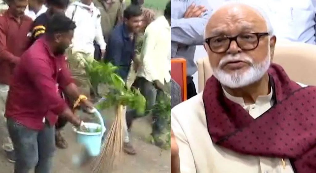 Chhagan Bhujbal : छगन भुजबळ गो बॅक! घोषणाबाजी करत मराठा आंदोलकांनी रस्त्यावर शिंपडलं गोमूत्र