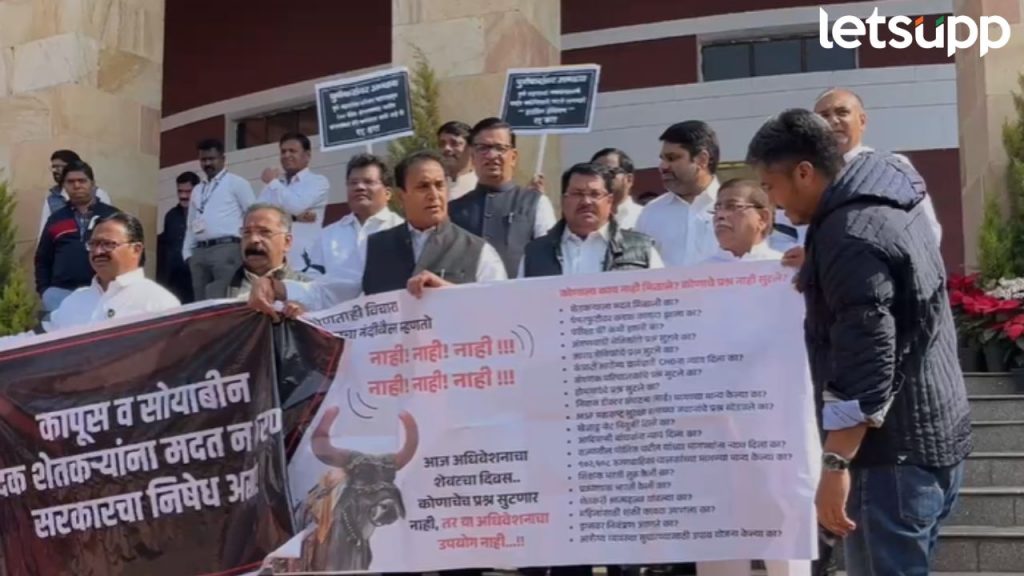 खासदारांच्या निलंबनाचे पडसाद; विधिमंडळाच्या पायऱ्यांवर काळ्या रिबिन लावत विरोधक आक्रमक