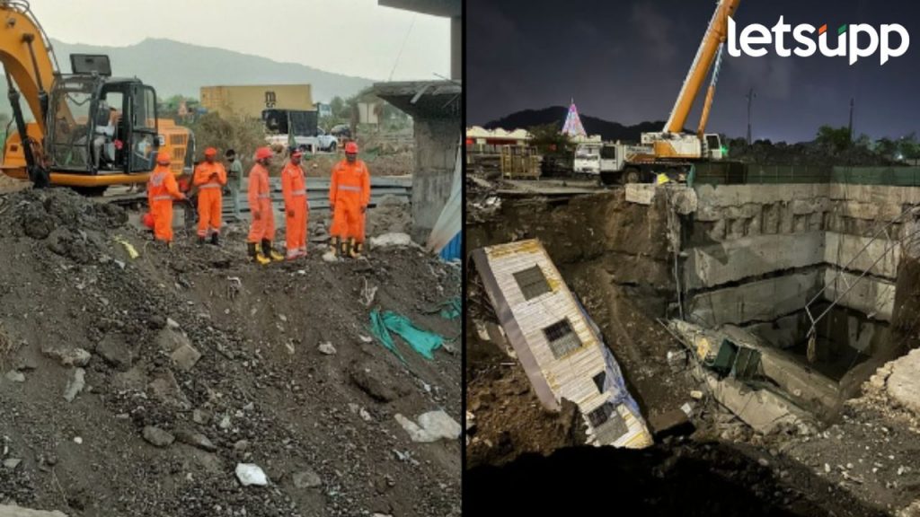 वर्सोवा खाडी पुलाजवळ भूस्खलन; पोकलेनसह चालक ढिगाऱ्याखाली अडकला, बचावकार्य सुरू