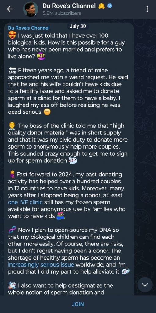 Telegram CEO post