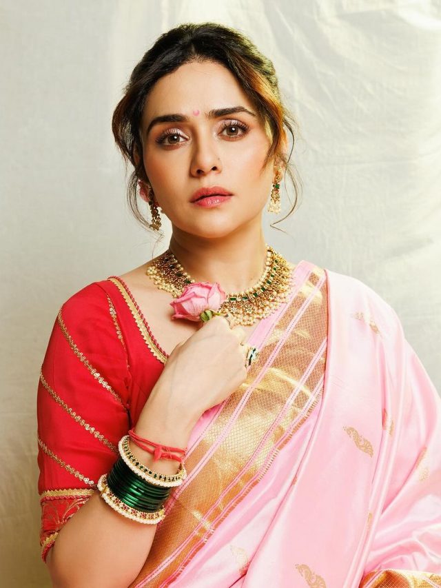 Amruta Khanvilkar : अमृताचा गुलाबी पैठणी साडीत सुंदर लूक