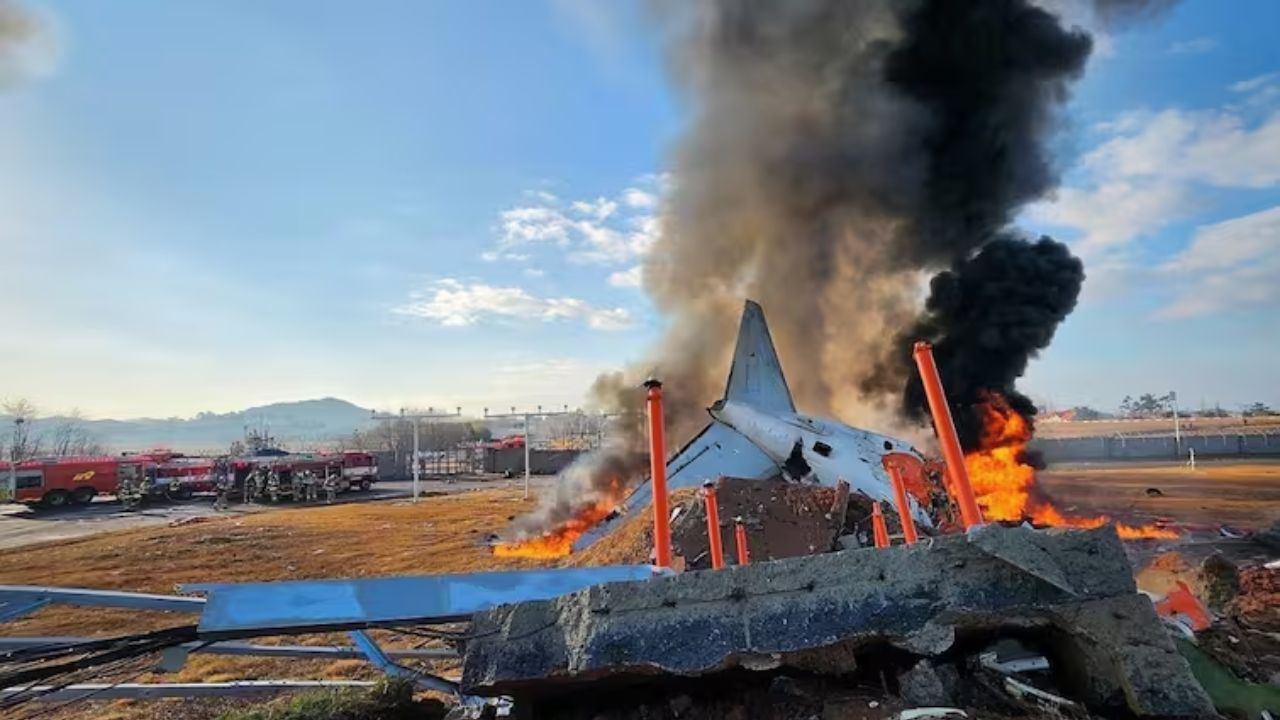 मोठी बातमी! दक्षिण कोरियात विमान क्रॅश, 179 प्रवाशांचा मृत्यू; Video व्हायरल Plane Crash